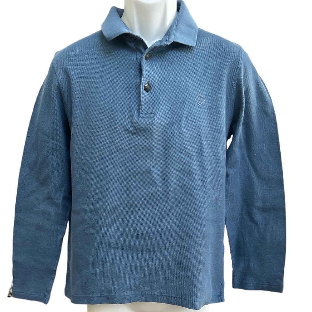 Pal Zileri Mens Cotton Long Sleeve Polo Shirt Casual Quarter Button Size Medium